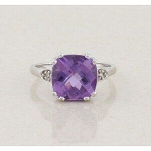 10k White Gold Natural Amethyst and Diamond Ring Size 7